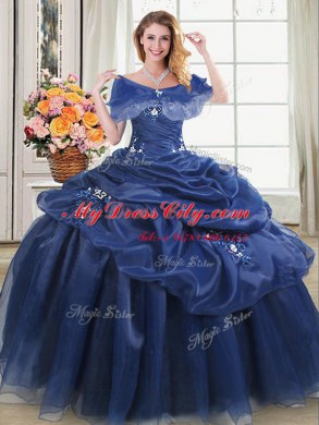 Navy Blue Vestidos de Quinceanera Military Ball and Sweet 16 and Quinceanera and For with Beading and Pick Ups Sweetheart Sleeveless Lace Up