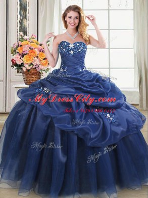 Navy Blue Vestidos de Quinceanera Military Ball and Sweet 16 and Quinceanera and For with Beading and Pick Ups Sweetheart Sleeveless Lace Up