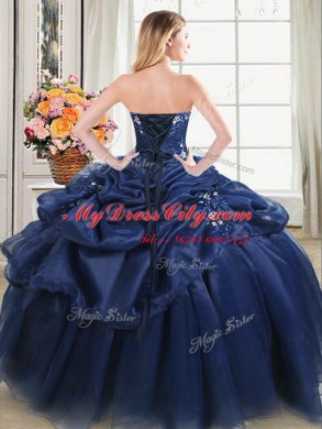 Navy Blue Vestidos de Quinceanera Military Ball and Sweet 16 and Quinceanera and For with Beading and Pick Ups Sweetheart Sleeveless Lace Up