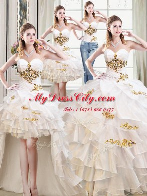 Unique Four Piece Sweetheart Sleeveless Organza Quinceanera Dresses Beading and Ruffles Lace Up