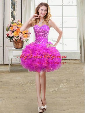 Four Piece Sleeveless Organza Floor Length Lace Up Sweet 16 Dress in Multi-color with Beading and Ruffles