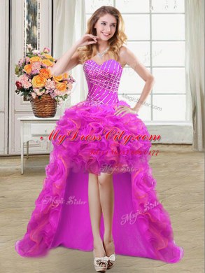 Four Piece Sleeveless Organza Floor Length Lace Up Sweet 16 Dress in Multi-color with Beading and Ruffles