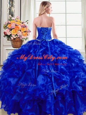 Customized Sleeveless Lace Up Floor Length Beading and Ruffles Sweet 16 Dress