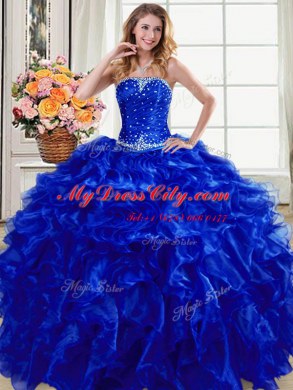 Customized Sleeveless Lace Up Floor Length Beading and Ruffles Sweet 16 Dress