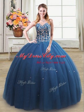 Teal Vestidos de Quinceanera Military Ball and Sweet 16 and Quinceanera and For with Beading Sweetheart Sleeveless Lace Up