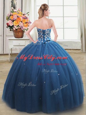 Teal Vestidos de Quinceanera Military Ball and Sweet 16 and Quinceanera and For with Beading Sweetheart Sleeveless Lace Up