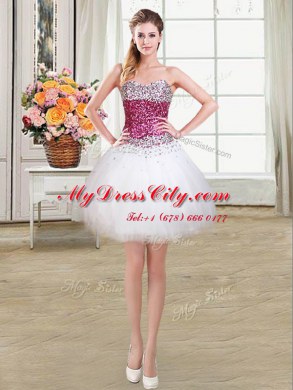 Four Piece White Ball Gowns Beading 15 Quinceanera Dress Lace Up Tulle Sleeveless Floor Length