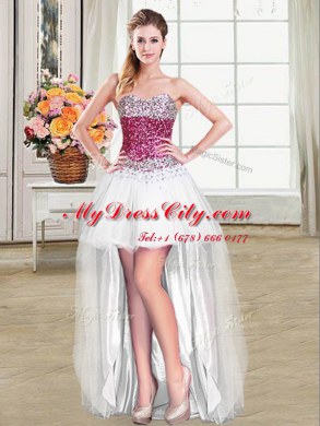 Four Piece White Ball Gowns Beading 15 Quinceanera Dress Lace Up Tulle Sleeveless Floor Length