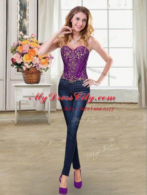 Four Piece Purple Ball Gowns Sweetheart Sleeveless Taffeta Floor Length Lace Up Beading and Appliques and Pick Ups Sweet 16 Dresses