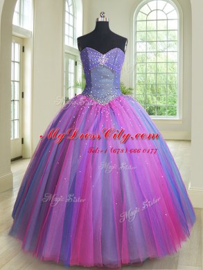 Glamorous Three Piece Multi-color Lace Up Quinceanera Gowns Beading Sleeveless Floor Length