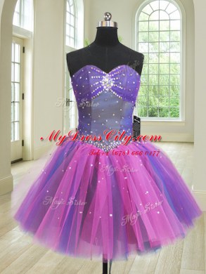 Glamorous Three Piece Multi-color Lace Up Quinceanera Gowns Beading Sleeveless Floor Length