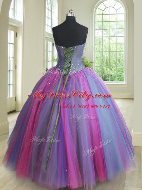 Glamorous Three Piece Multi-color Lace Up Quinceanera Gowns Beading Sleeveless Floor Length