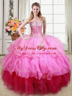Multi-color Ball Gowns Ruffles and Sequins 15 Quinceanera Dress Lace Up Organza Sleeveless Floor Length
