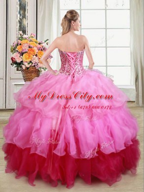 Multi-color Ball Gowns Ruffles and Sequins 15 Quinceanera Dress Lace Up Organza Sleeveless Floor Length