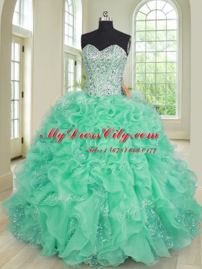 Three Piece Sleeveless Lace Up Floor Length Beading and Ruffles 15 Quinceanera Dress