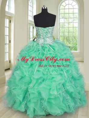 Three Piece Sleeveless Lace Up Floor Length Beading and Ruffles 15 Quinceanera Dress