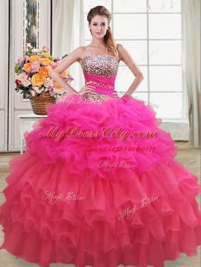 Multi-color Ball Gowns Organza Strapless Sleeveless Beading and Ruffles and Ruffled Layers and Sequins Floor Length Lace Up Sweet 16 Quinceanera Dress