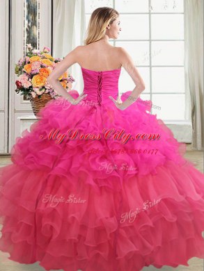 Multi-color Ball Gowns Organza Strapless Sleeveless Beading and Ruffles and Ruffled Layers and Sequins Floor Length Lace Up Sweet 16 Quinceanera Dress
