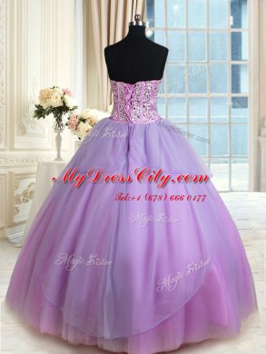 Suitable Three Piece Lavender Sweetheart Lace Up Beading 15th Birthday Dress Sleeveless