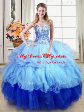 Floor Length Multi-color Sweet 16 Quinceanera Dress Organza Sleeveless Ruffles and Sequins
