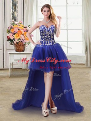 Flirting Four Piece Floor Length Lace Up Vestidos de Quinceanera Royal Blue for Military Ball and Sweet 16 and Quinceanera with Beading
