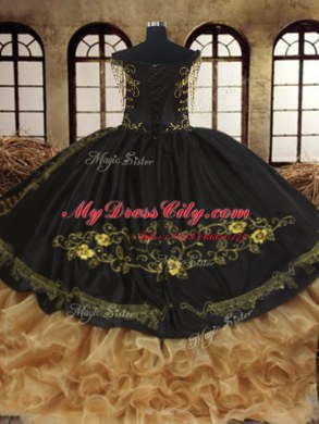 Attractive Off the Shoulder Sleeveless Lace Up Floor Length Beading and Embroidery and Ruffled Layers Quinceanera Dress