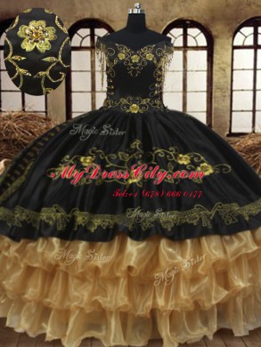 Attractive Off the Shoulder Sleeveless Lace Up Floor Length Beading and Embroidery and Ruffled Layers Quinceanera Dress