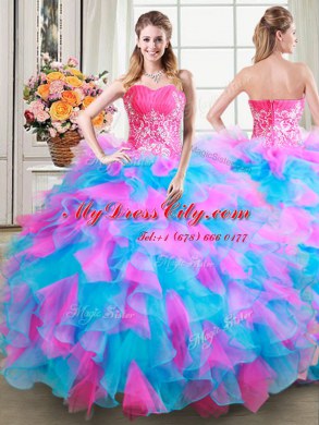 Noble Multi-color Sleeveless Floor Length Beading and Ruffles Zipper Sweet 16 Dress
