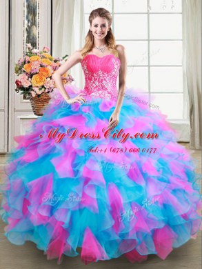 Noble Multi-color Sleeveless Floor Length Beading and Ruffles Zipper Sweet 16 Dress
