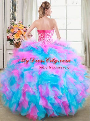 Noble Multi-color Sleeveless Floor Length Beading and Ruffles Zipper Sweet 16 Dress