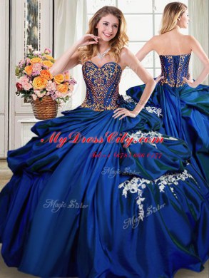 Taffeta Sleeveless Floor Length 15th Birthday Dress and Beading and Appliques and Pick Ups