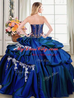 Taffeta Sleeveless Floor Length 15th Birthday Dress and Beading and Appliques and Pick Ups