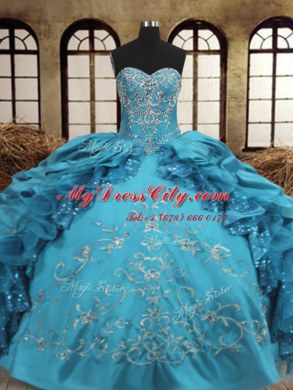 Teal Sleeveless Beading and Embroidery and Ruffles Floor Length Sweet 16 Dress