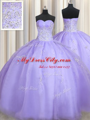 Simple Lavender Zipper Sweetheart Beading Quinceanera Gown Organza Sleeveless