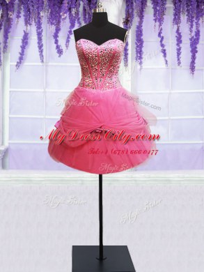 Chic Three Piece Rose Pink Sleeveless Floor Length Beading and Bowknot Lace Up 15 Quinceanera Dress