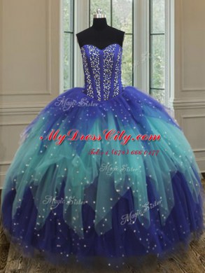 Three Piece Ball Gowns Quinceanera Gown Multi-color Sweetheart Tulle Sleeveless Floor Length Lace Up