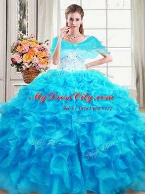 Designer Straps Organza Sleeveless Floor Length Sweet 16 Dresses and Beading and Ruffles
