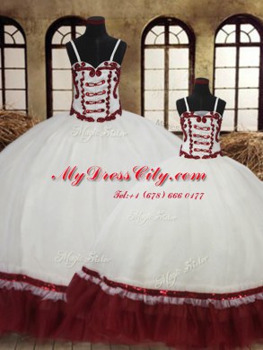 Straps White Ball Gowns Beading 15 Quinceanera Dress Lace Up Satin and Organza Sleeveless Floor Length
