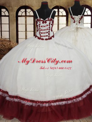 Straps White Ball Gowns Beading 15 Quinceanera Dress Lace Up Satin and Organza Sleeveless Floor Length