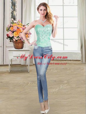 Most Popular Four Piece Floor Length Lace Up Quince Ball Gowns Apple Green for Military Ball and Sweet 16 and Quinceanera with Beading and Ruffles and Pick Ups