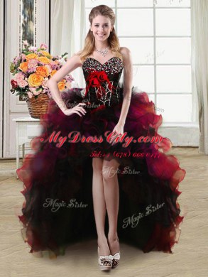 Sumptuous Four Piece Sleeveless Lace Up Floor Length Beading and Ruffles and Hand Made Flower 15 Quinceanera Dress