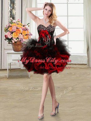 Sumptuous Four Piece Sleeveless Lace Up Floor Length Beading and Ruffles and Hand Made Flower 15 Quinceanera Dress