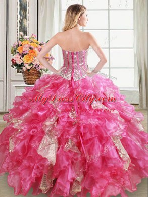Flirting Sweetheart Sleeveless Organza Vestidos de Quinceanera Beading and Ruffles and Sequins Lace Up