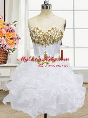 Three Piece White Lace Up Quinceanera Gowns Beading and Ruffled Layers Sleeveless Floor Length