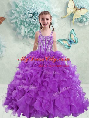 Organza Sleeveless With Train Sweet 16 Quinceanera Dress Brush Train and Beading and Ruffles