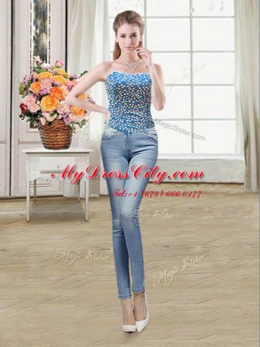 Fitting Four Piece Teal Sleeveless Floor Length Beading Lace Up Sweet 16 Dresses