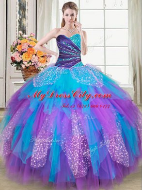 Graceful Ball Gowns 15th Birthday Dress Multi-color Sweetheart Tulle Sleeveless Floor Length Lace Up