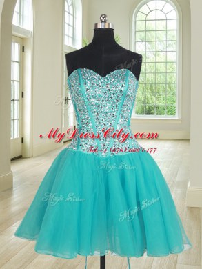 Three Piece Floor Length Ball Gowns Sleeveless Aqua Blue Sweet 16 Dress Lace Up