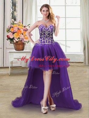 Comfortable Four Piece Floor Length Ball Gowns Sleeveless Purple Quinceanera Gowns Lace Up