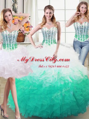 Smart Three Piece Ball Gowns Ball Gown Prom Dress White and Green Sweetheart Organza Sleeveless Floor Length Lace Up